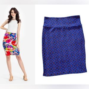 ✂️ 3/$25! LuLaRoe Cassie Skirt in Blue/Red Geometric Design Size M